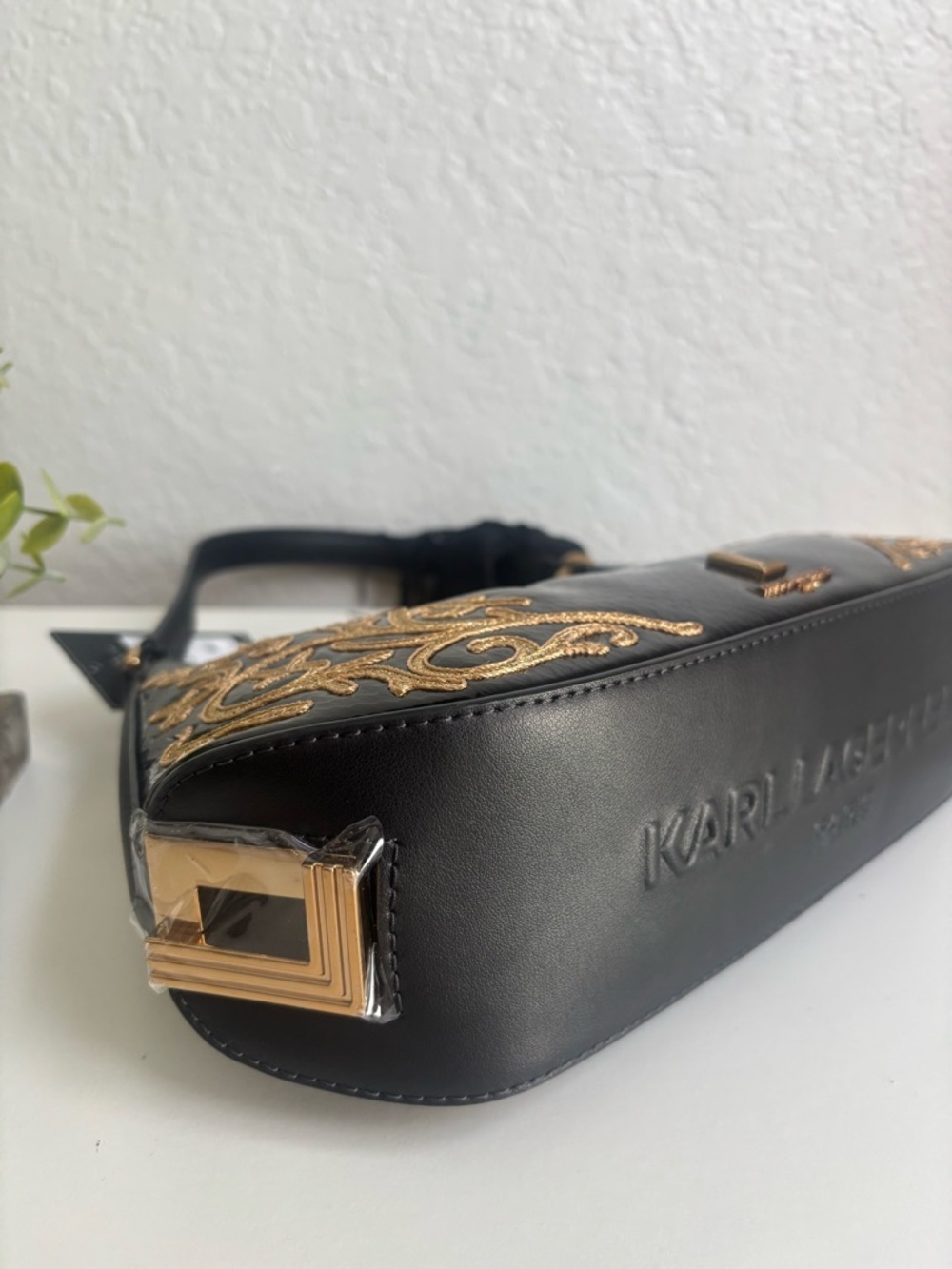 KARL LAGERFELD Black Embroidered Shoulder Bag - Picture 6 of 11